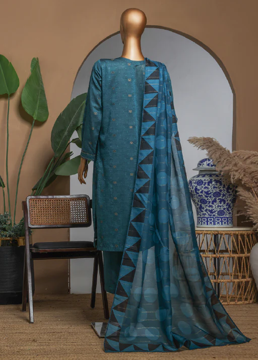 Damask By HZ Stitched 3 Piece Gold Jacquard Eid Edit Collection-DBJ-045 - Image 3