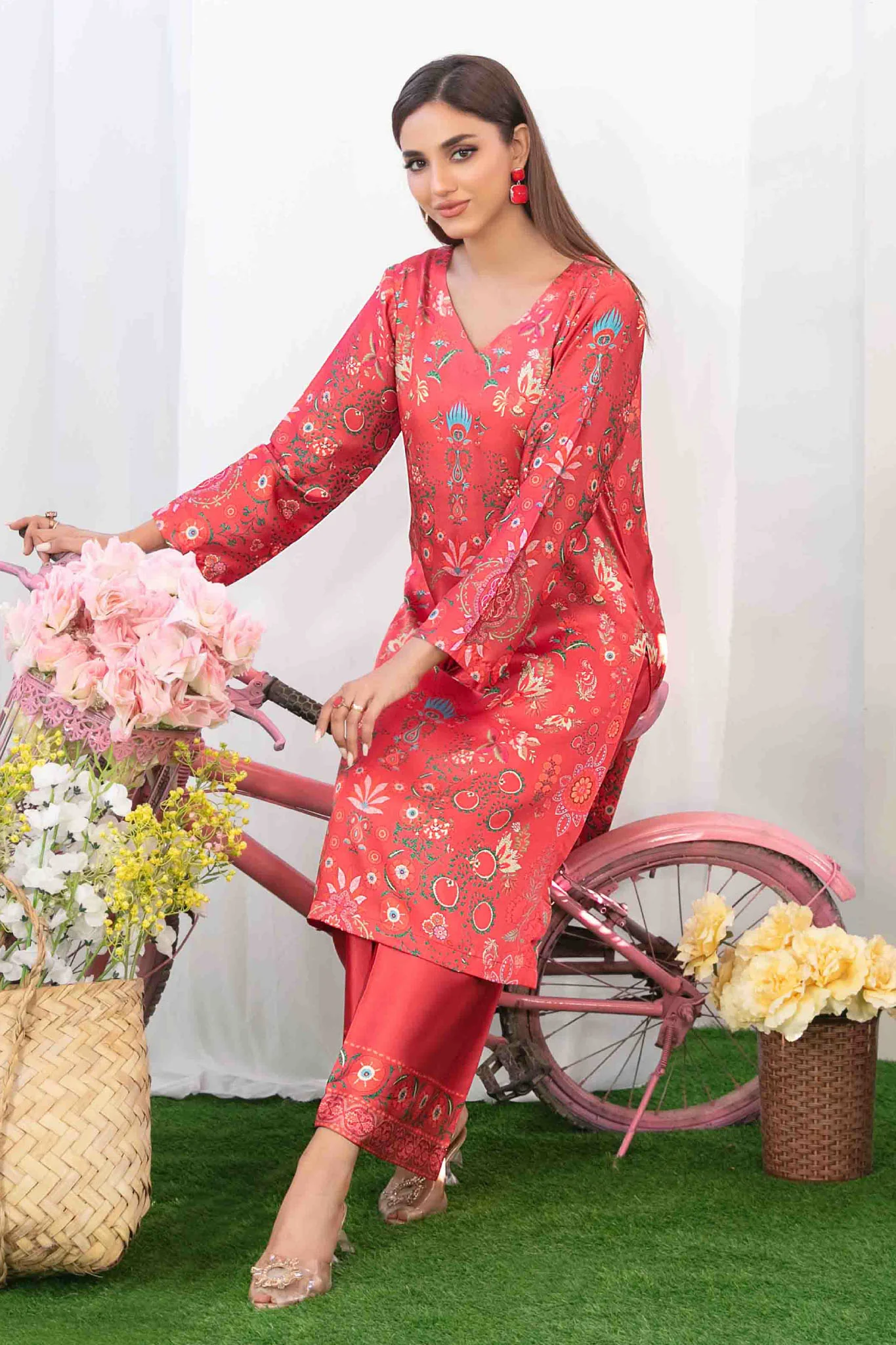 Damask By Tawakkal Stitched 2 Piece Digital Print Silk Collection-D-5205-Red - Image 3
