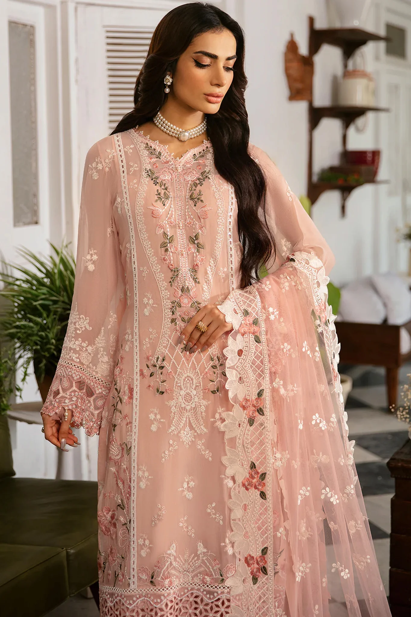 Dastak by Ramsha Unstitched 3 Piece Luxury Chiffon Vol-01 Suit-Q-101 - Image 2