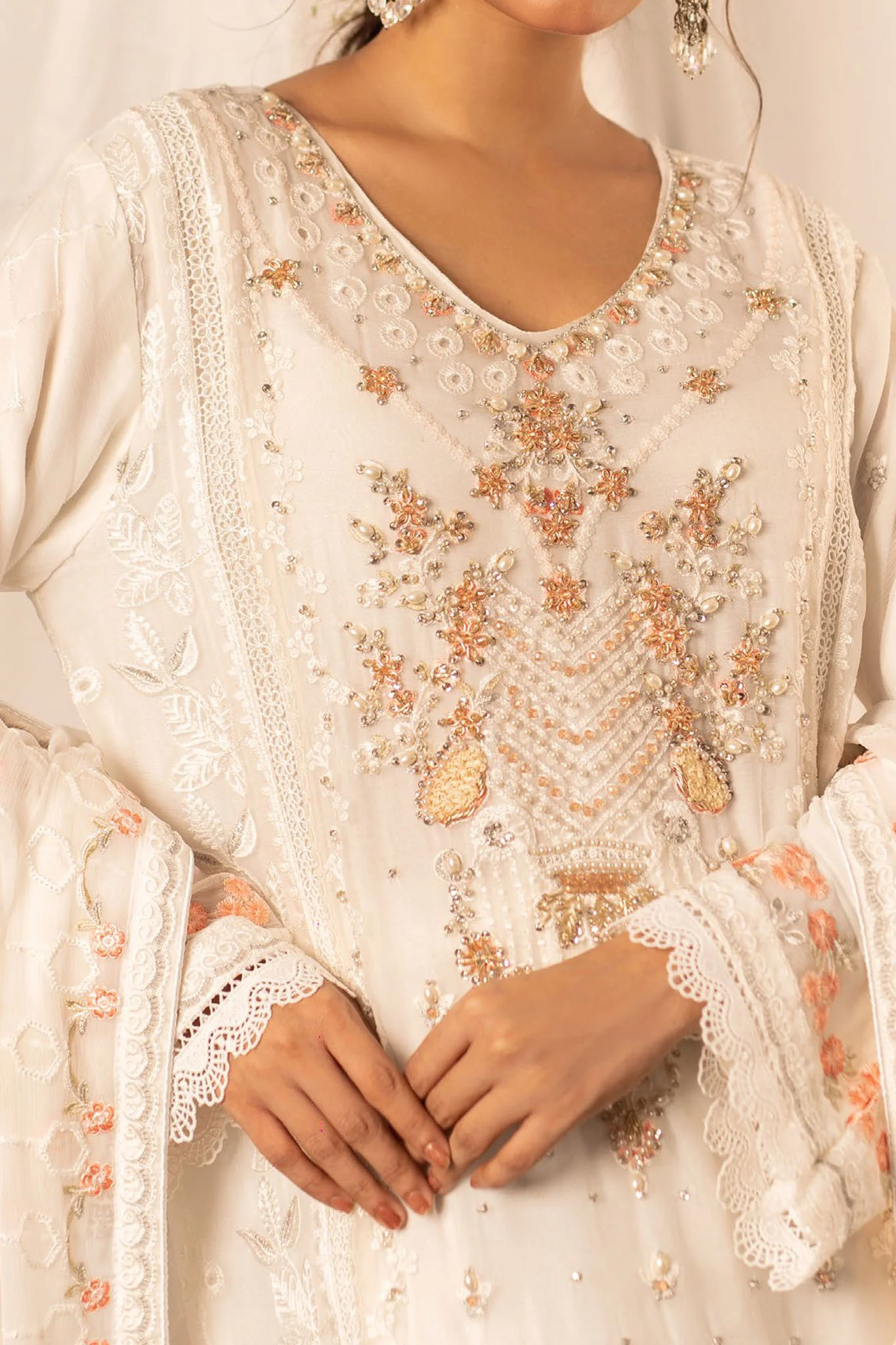 Dastan By Guzel Stitched 3 Piece Luxury Formals Suit-D-03-Safaidah - Image 4