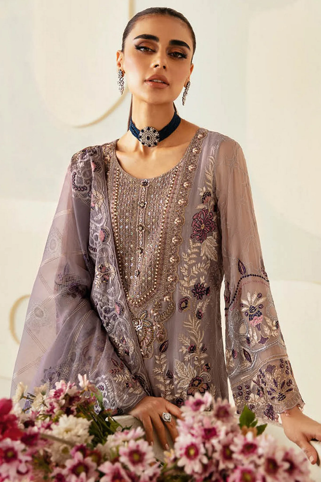 Dastoor By Ramsha Unstitched 3 Piece Luxury Chiffon Vol-01 Suit-P-108 - Image 2