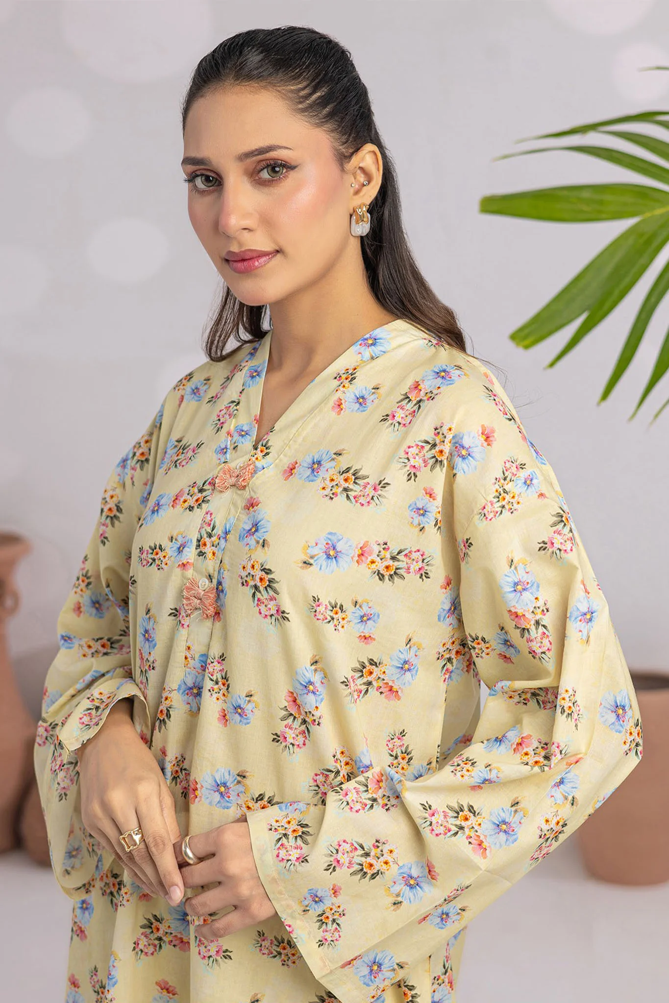 Basic Essentials By Dor Stitched Co Ords Digital Printed Cotton Suit-DBEC-01-Lemon - Image 2