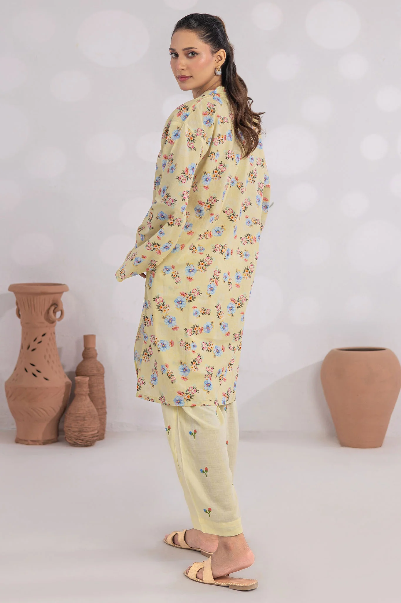 Basic Essentials By Dor Stitched Co Ords Digital Printed Cotton Suit-DBEC-01-Lemon - Image 3