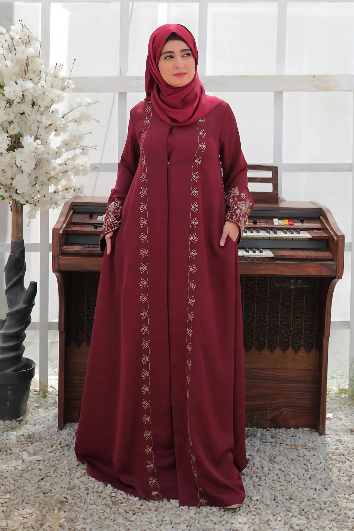 TGM Abaya Collection-Deep Carmine - Image 5
