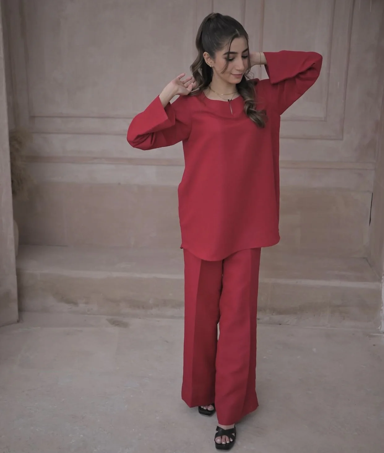 Zauk Stitched 2 Piece Eid Collection-Deep Pink Two Piece Dress - Image 2