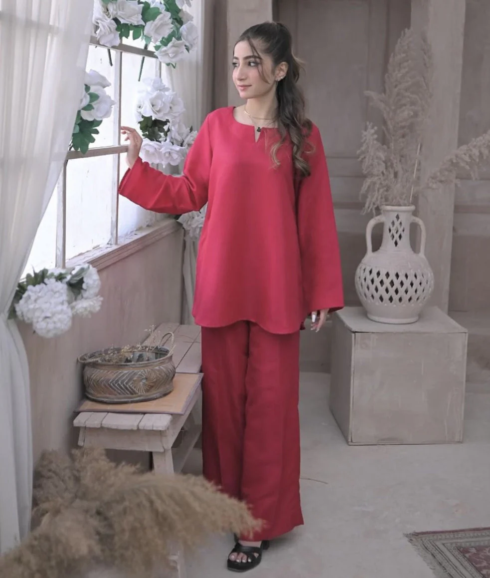 Zauk Stitched 2 Piece Eid Collection-Deep Pink Two Piece Dress - Image 6