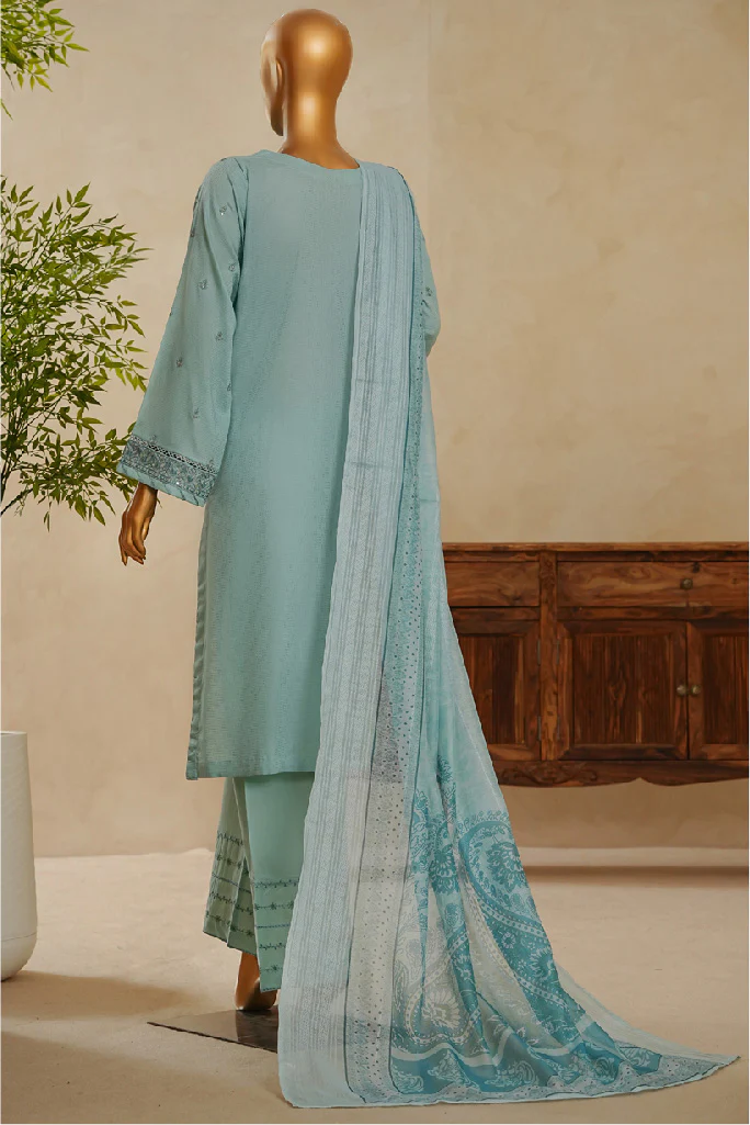 Muse By HZ Stitched 3 Piece Emb Dobby Jacquard Vol-04 Suit-DEJ-3P-025-Sapphire Blue - Image 3