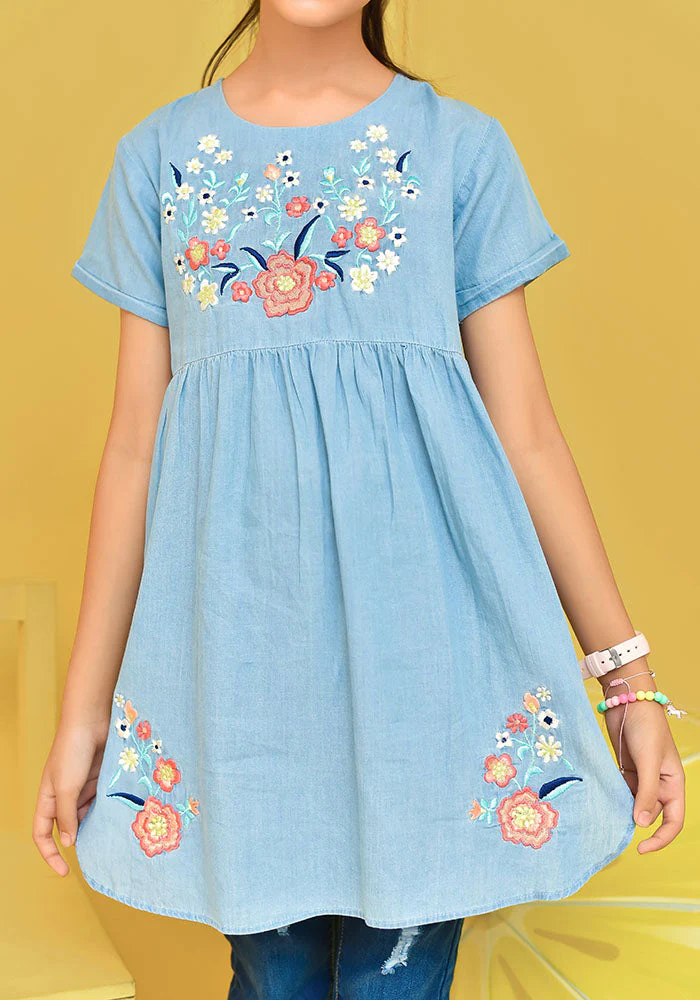 Ochre Clothing Denim Embroidered Top - Image 2