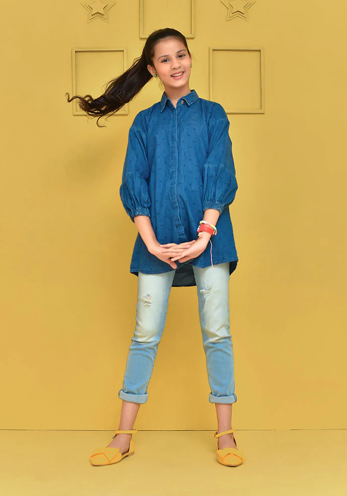 Ochre Clothing Denim Printed Top