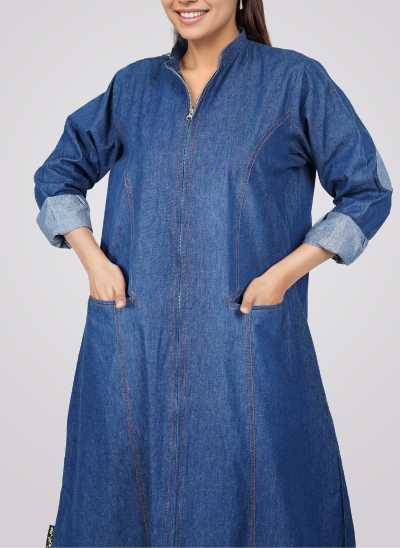Hijab Ul Hareem Denim Zipper Abaya - 0118-R-987 - Image 2