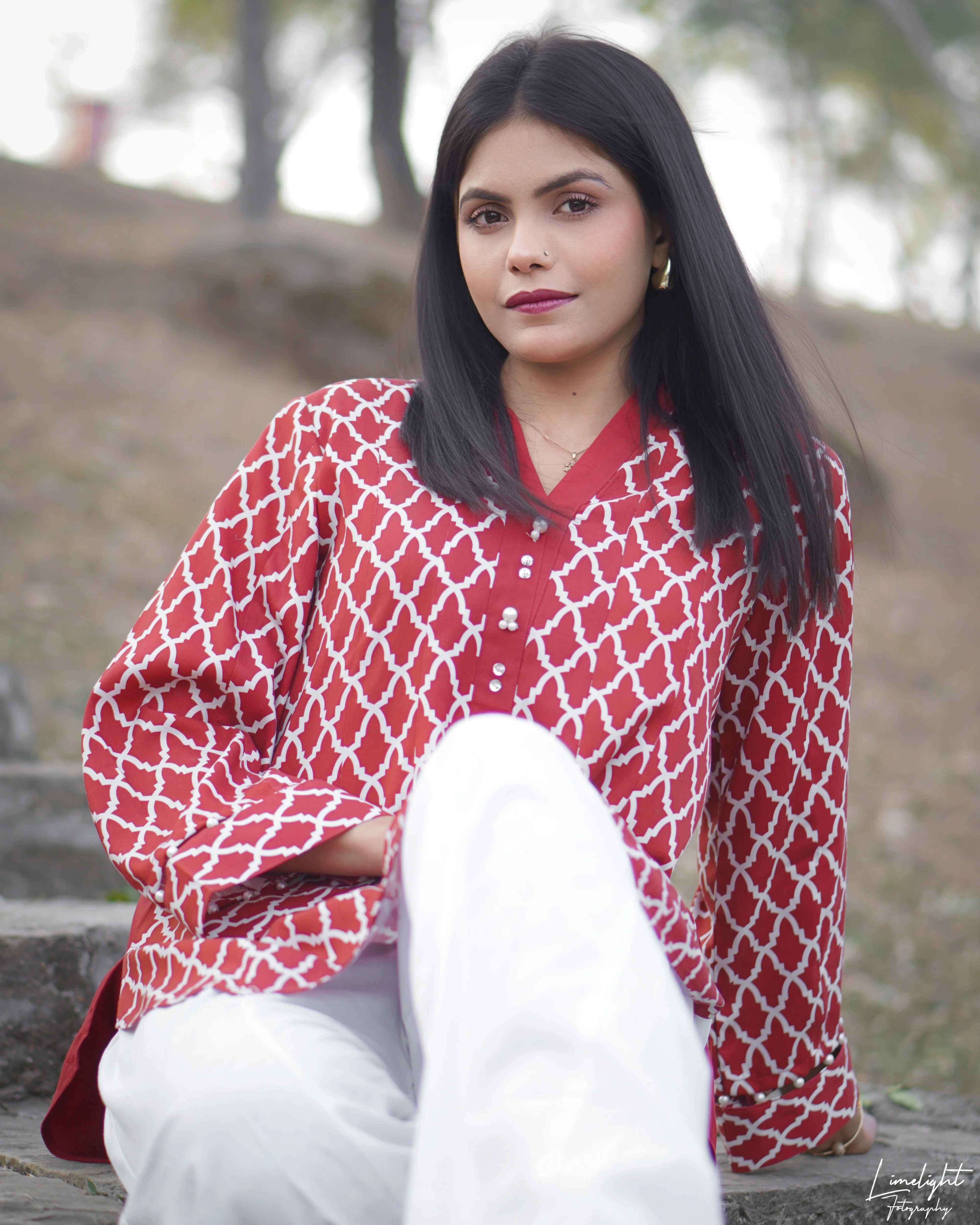 Urban Cut 2 Piece Printed Co-Ord Set - Red - Image 5