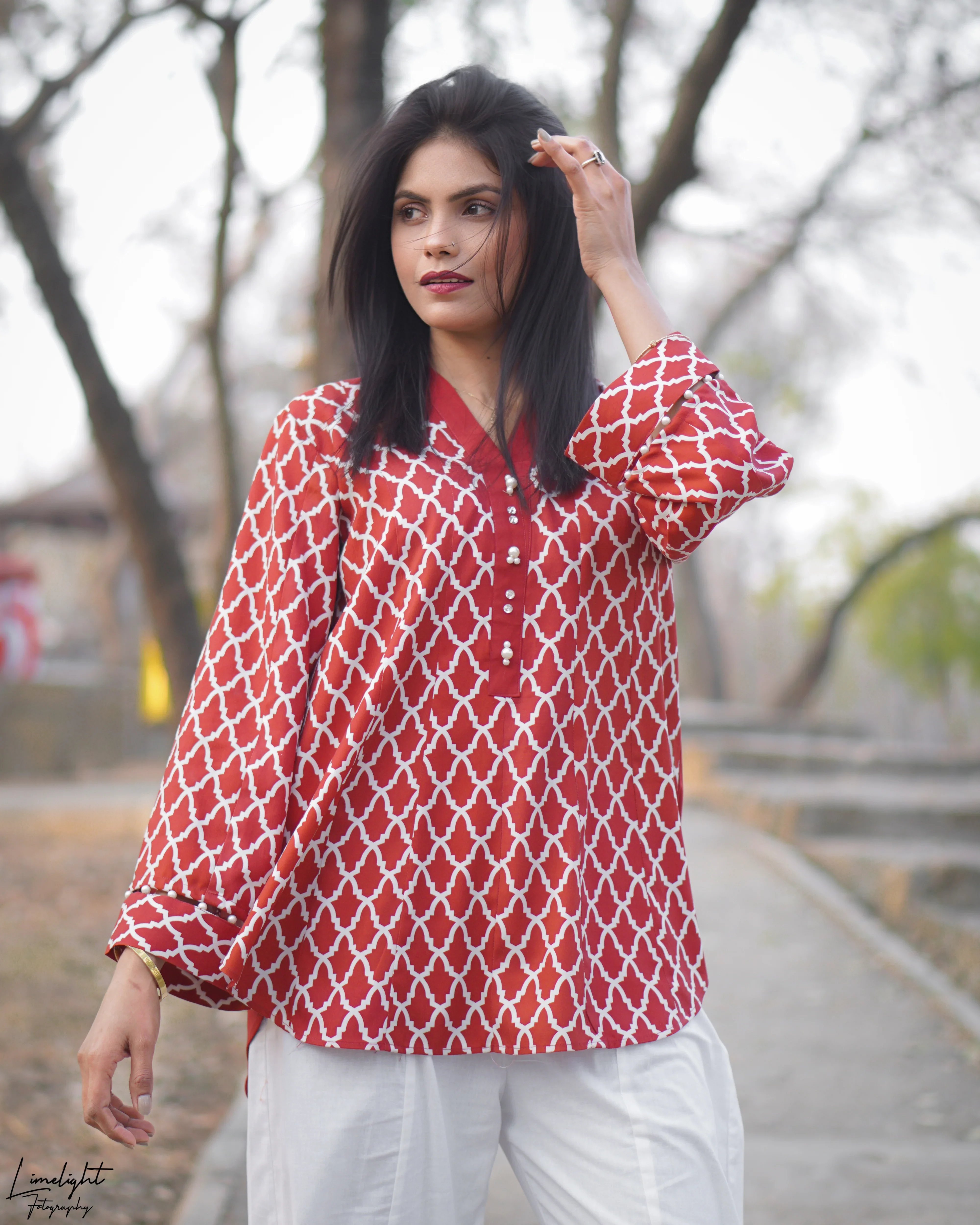 Urban Cut 2 Piece Printed Co-Ord Set - Red - Image 6