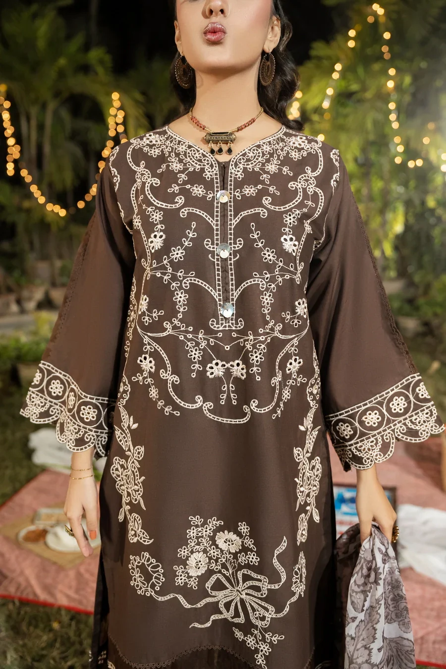 Dhaga Stitched 3 Piece Summer Suit-Mocha Elegence - Image 6