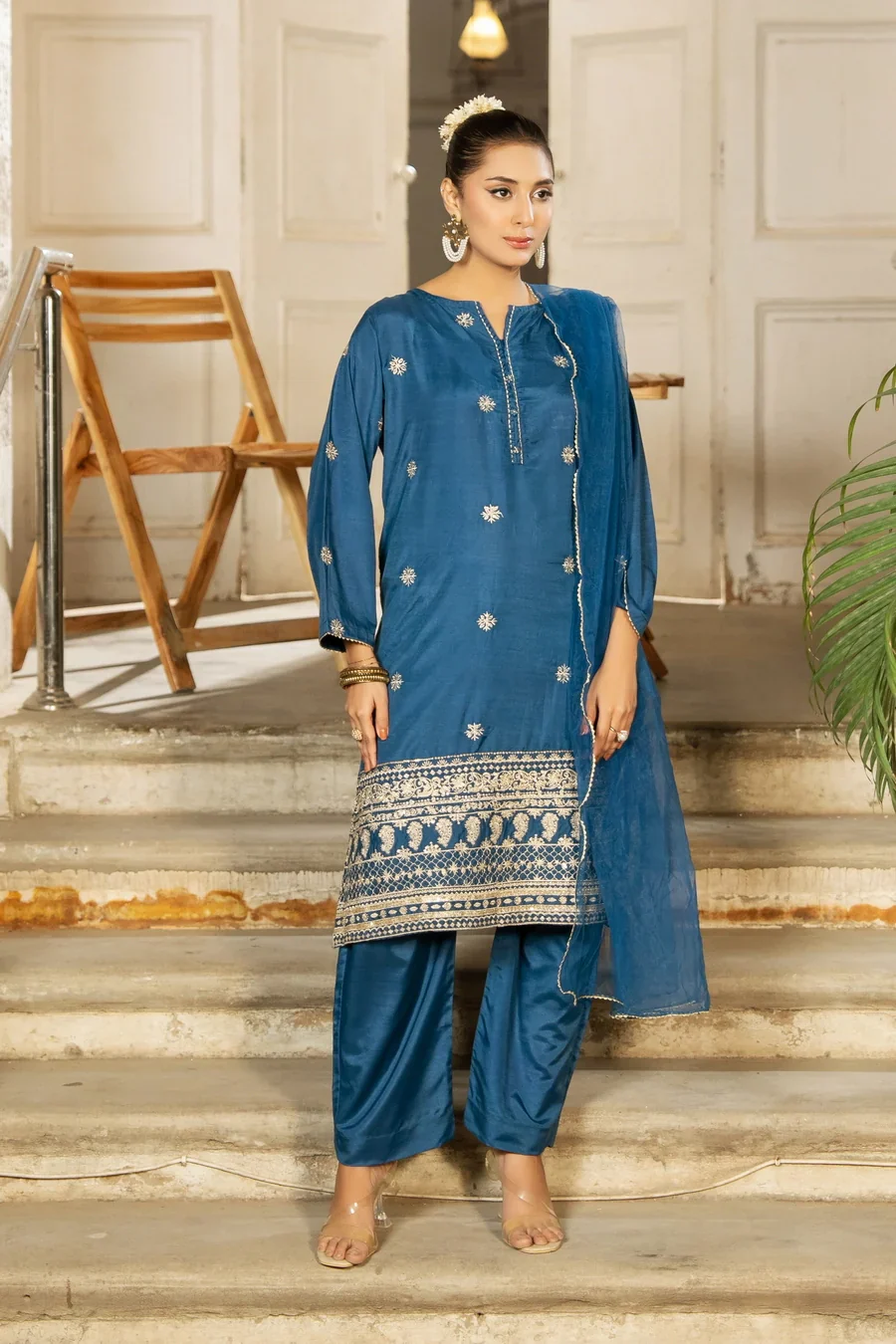 Dhaga Stitched 3 Piece Summer Suit-Noor e neel - Image 2