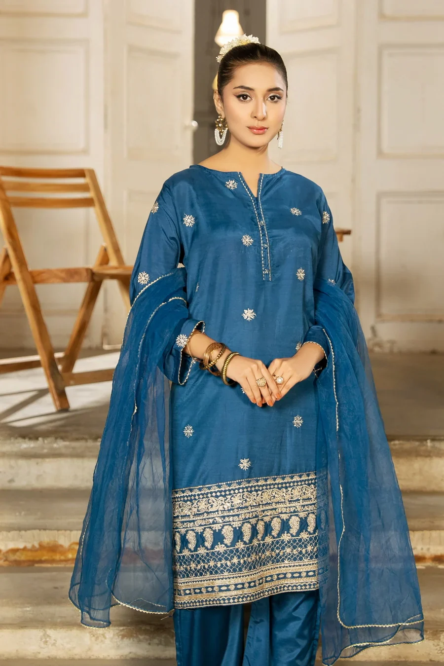 Dhaga Stitched 3 Piece Summer Suit-Noor e neel - Image 5