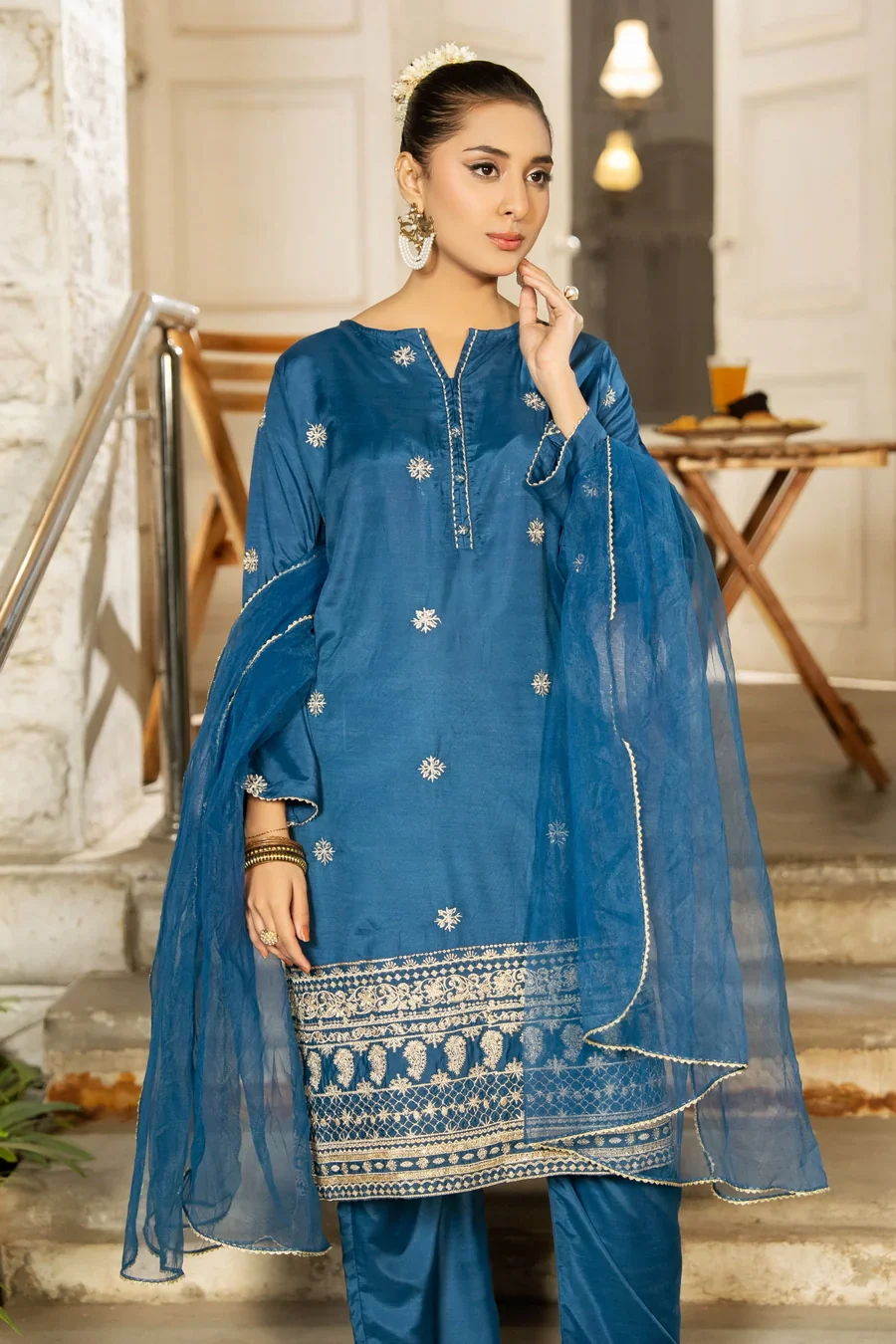 Dhaga Stitched 3 Piece Summer Suit-Noor e neel - Image 6