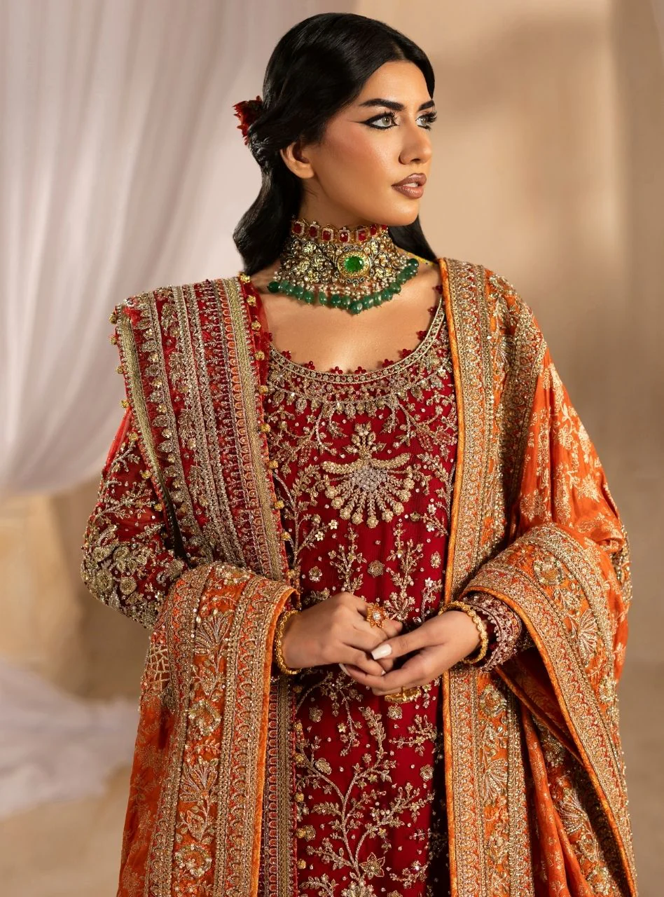 Anayra Amal - Dilkash - Red Long Shirt With Farshi Gharara Bridal - Image 2