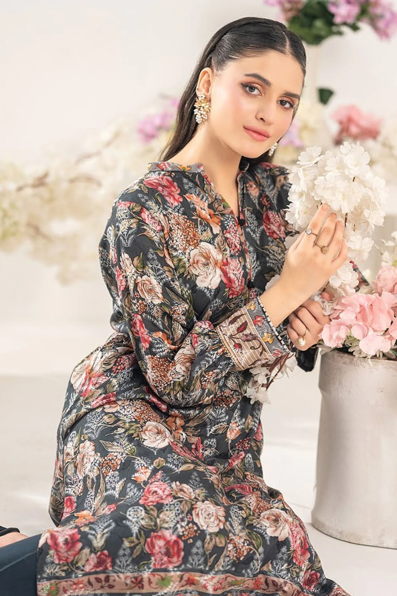 Odyssey By Dor Stitched Co Ords Printed Jacquard Chapter-01 Suit-DJOC-03-Dark Grey - Image 2