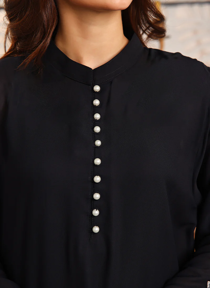 Hijab Ul Hareem Double Georgette Embroidered Abaya Black 0118-K-754 - Image 4