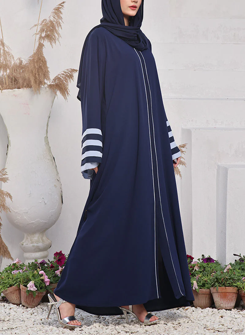 Hijab Ul Hareem Double Georgette Front Open Abaya Celeste 0121-R-711 - Image 3