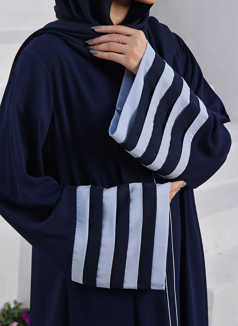 Hijab Ul Hareem Double Georgette Front Open Abaya Celeste 0121-R-711 - Image 4
