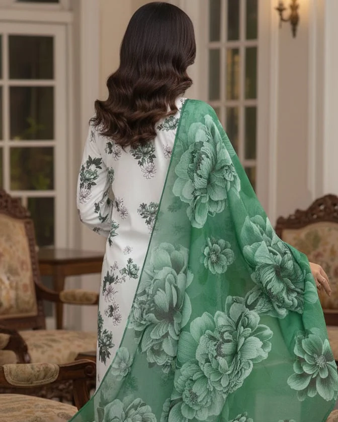 Dr Haris Unstitched 3 Piece Printed Lawn Vol-01 Suit-DRP-008 - Image 2