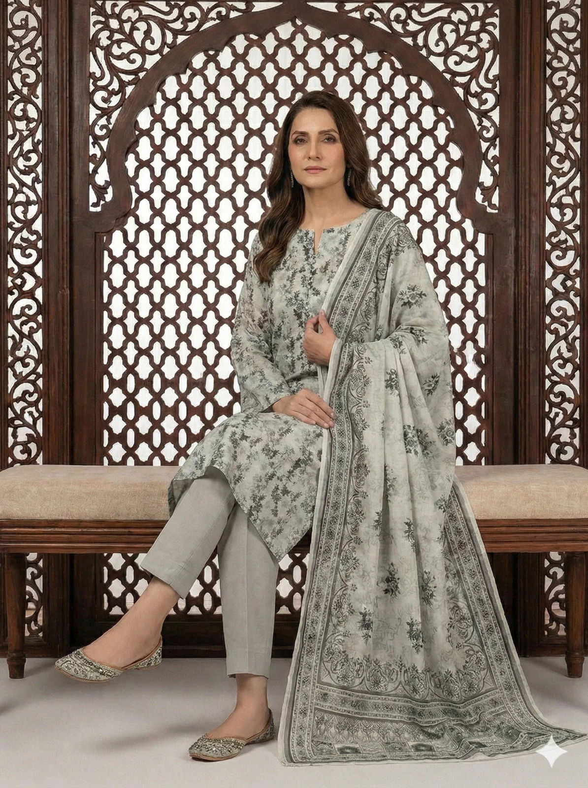 Dr Haris Unstitched 3 Piece Printed Lawn Vol-04 Suit-DRP-030 - Image 2