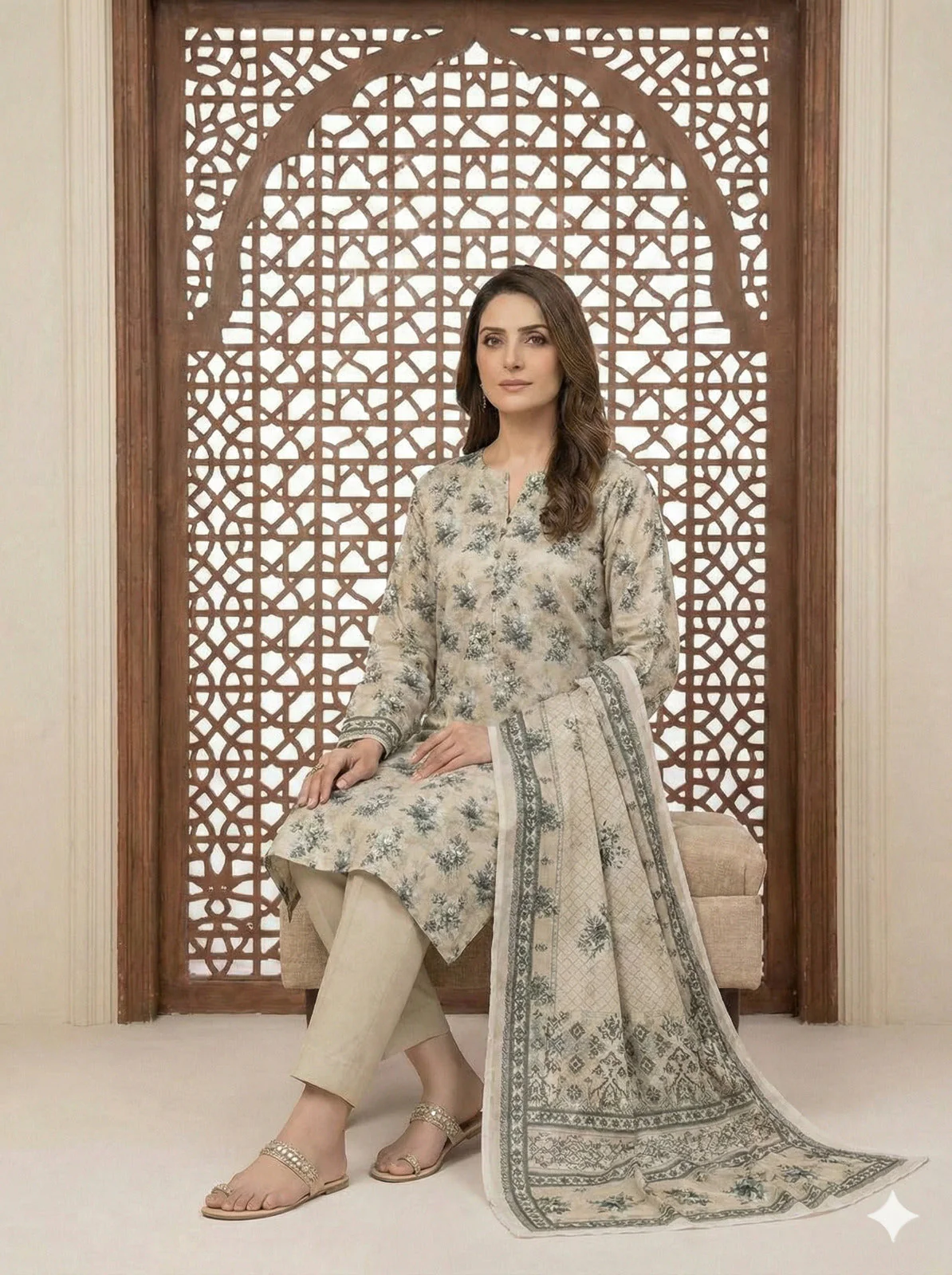 Dr Haris Unstitched 3 Piece Printed  Lawn Vol-04 Suit-DRP-035 - Image 2