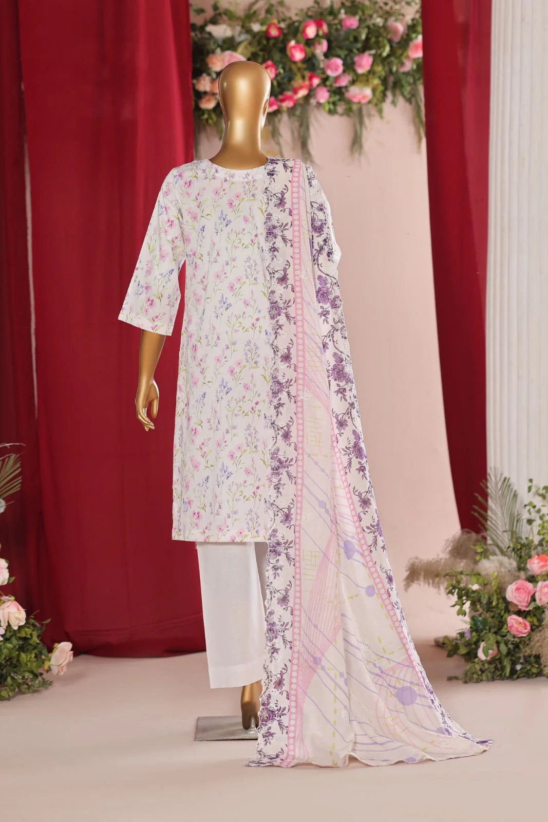 Dr Haris Unstitched 3 Piece Simply White Lawn Suit-SIM-005 - Image 3