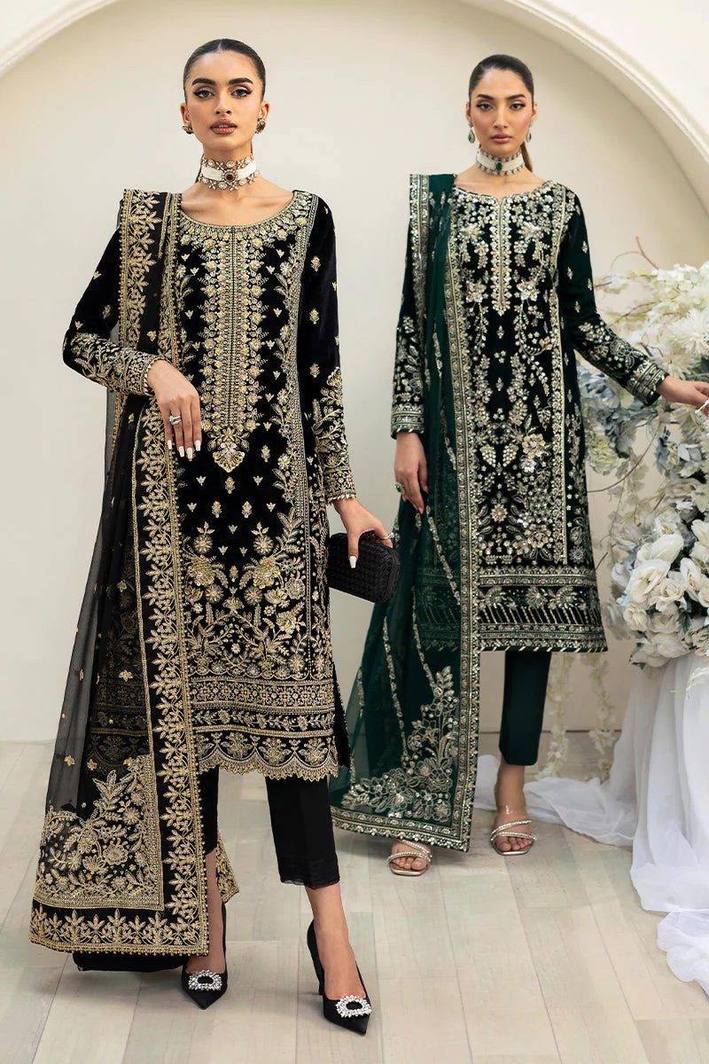 Celeste By Gulaal Unstitched 3 Piece Velvet Suit-Eden - Image 9