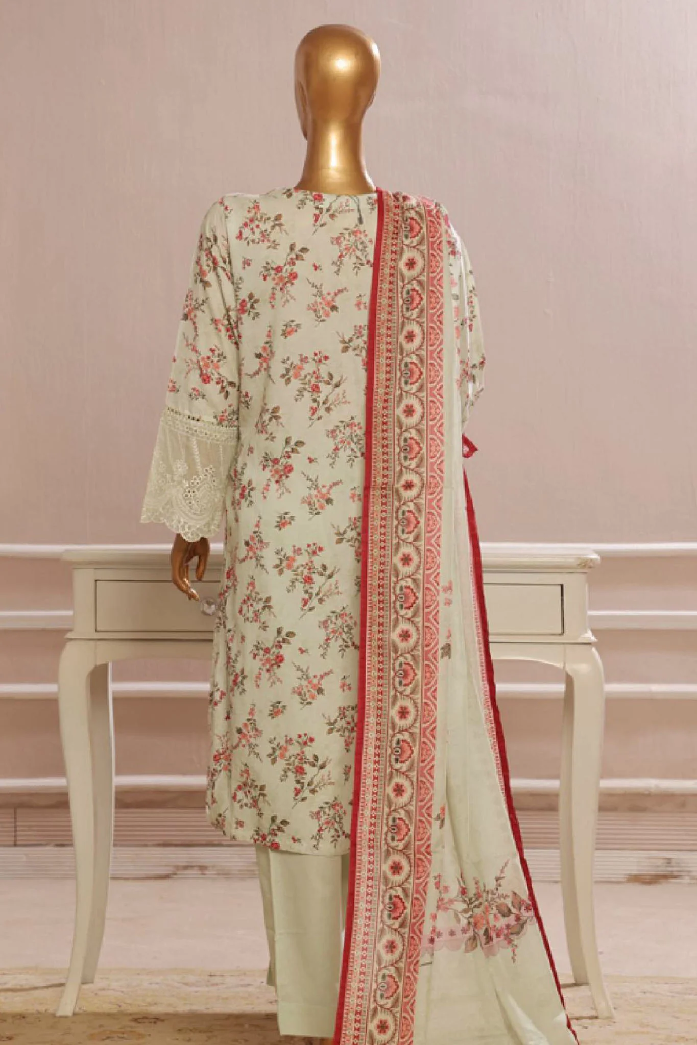 Eid Ke Rang By Bin Saeed Stitched 3 Piece Chikankari Lawn Suit-SM-1775-Pista - Image 3