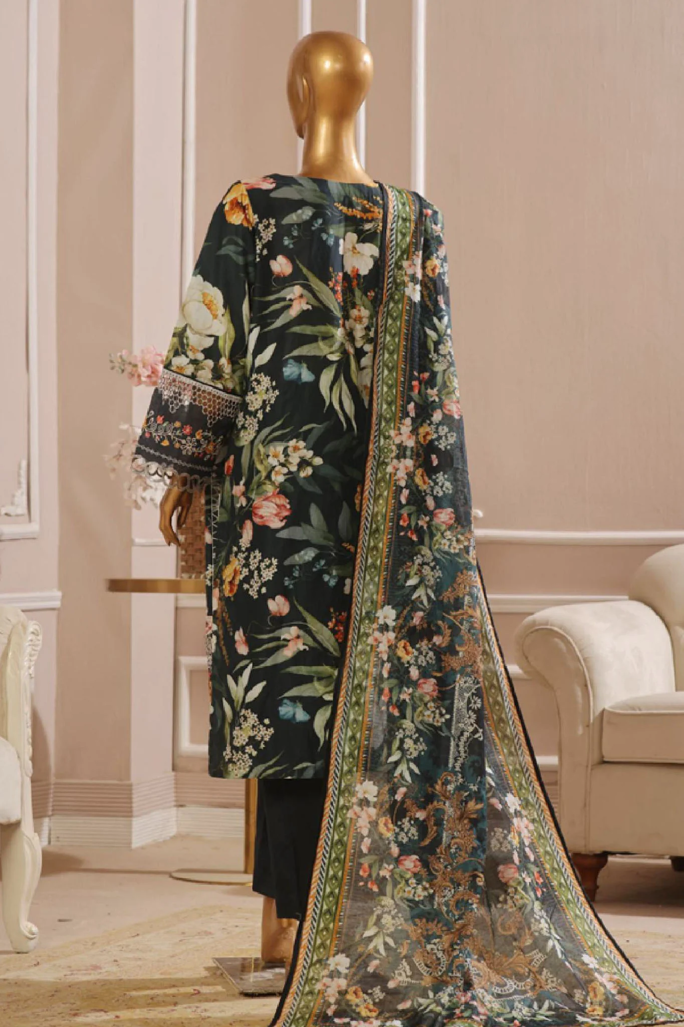 Eid Ke Rang By Bin Saeed Stitched 3 Piece Chikankari Lawn Suit-SM-1776-Blue - Image 3