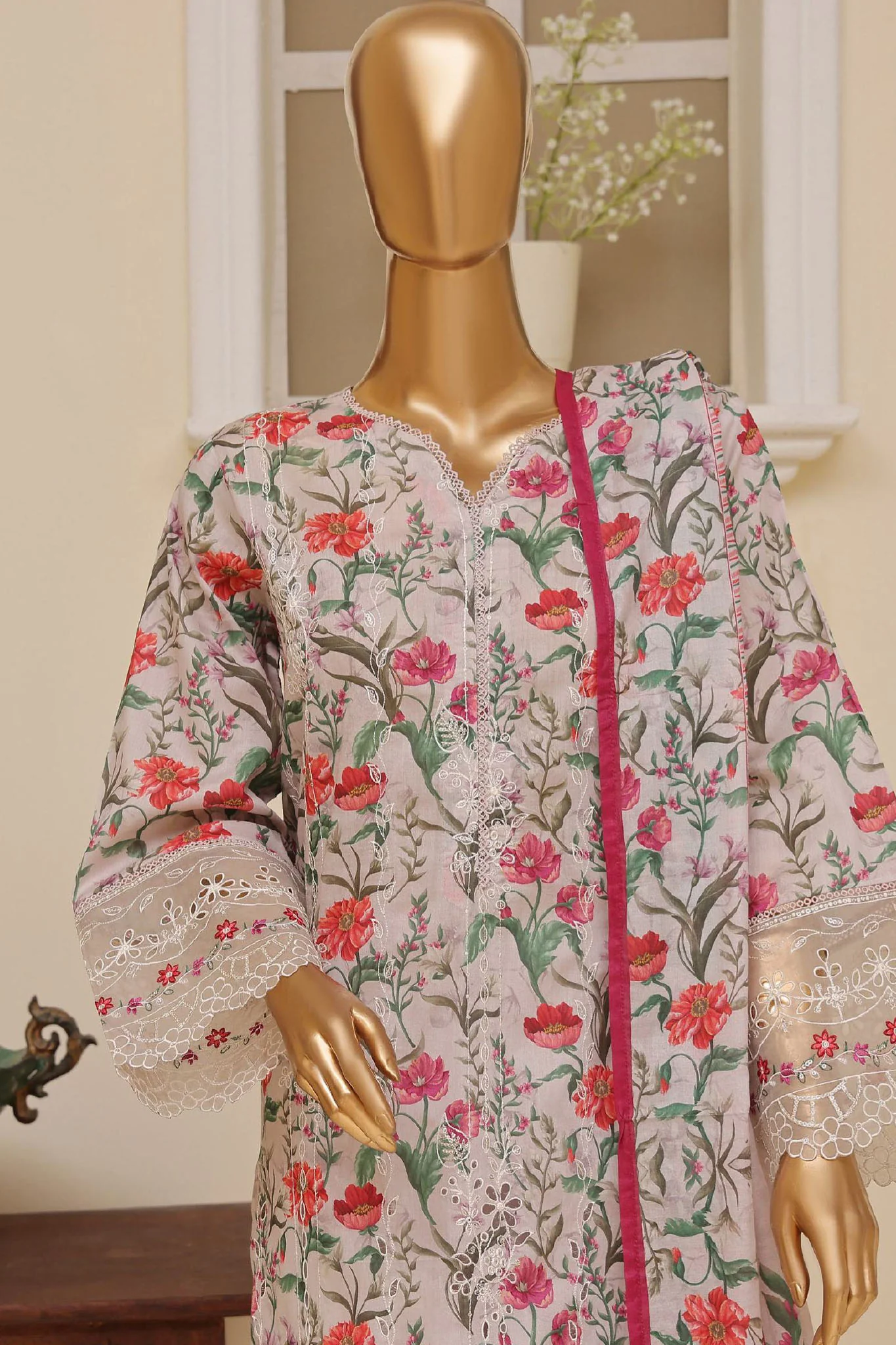 Eid Ke Rang By Bin Saeed Stitched 3 Piece Chikankari Lawn Suit-SM-1780-Grey - Image 2
