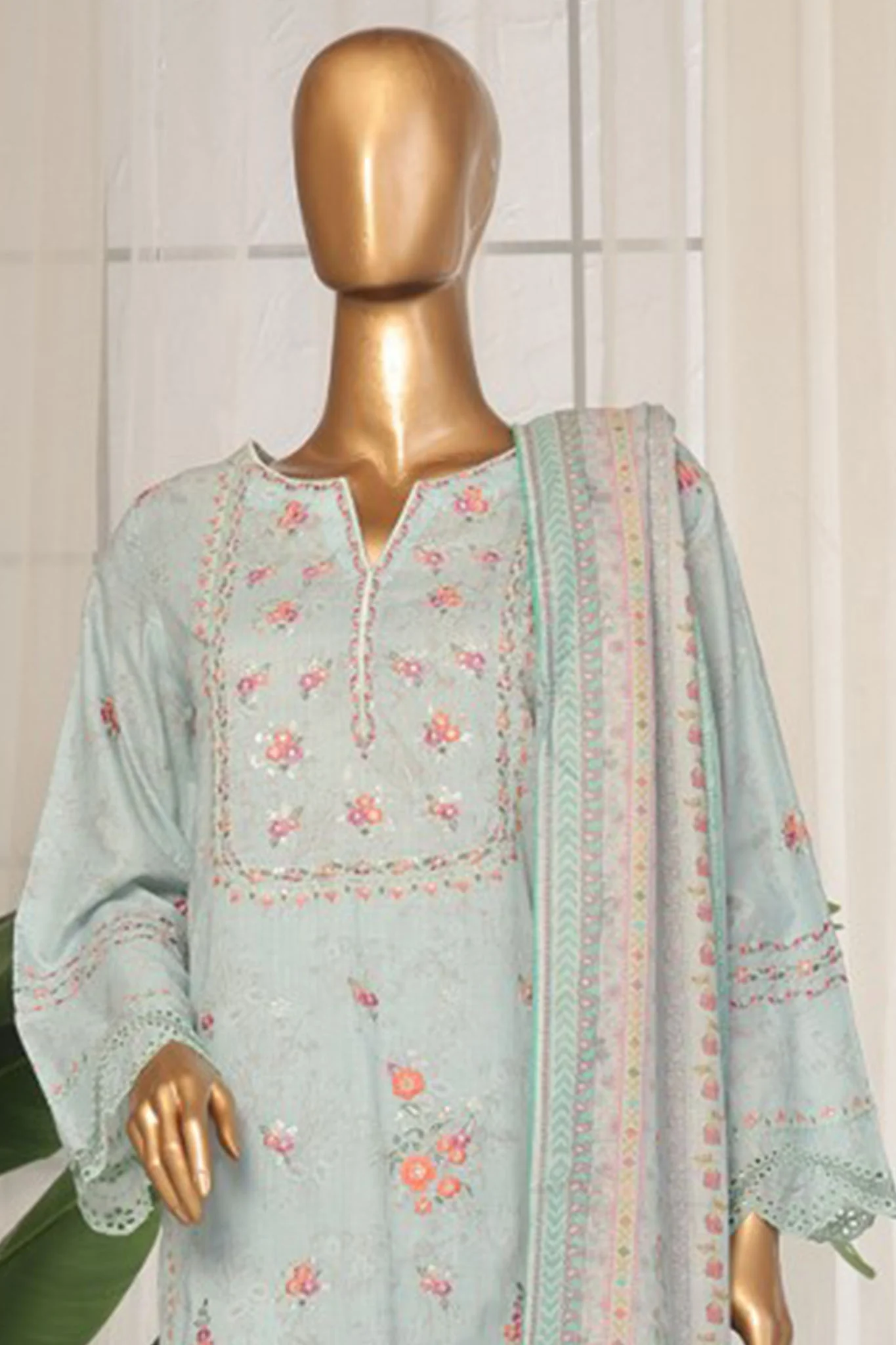 Eid Ki Khushiyan by Bin Saeed Stitched 3 Piece Luxury Self & Stripe Suit-SM-1858 - Image 2