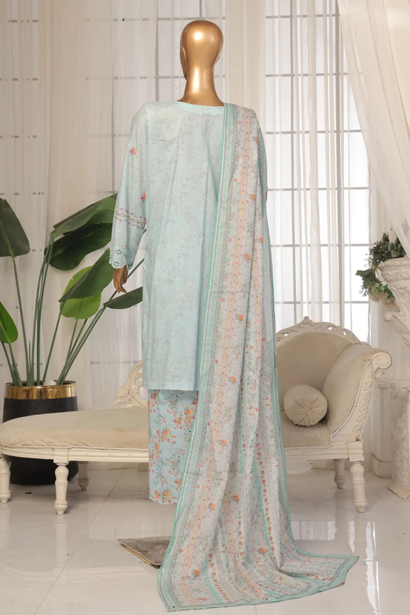 Eid Ki Khushiyan by Bin Saeed Stitched 3 Piece Luxury Self & Stripe Suit-SM-1858 - Image 3
