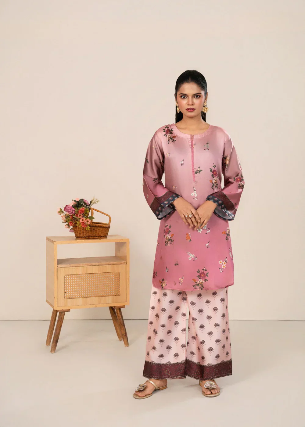 Midway Arts Stitched Co Ords Set Suit-Eloura Pink Mosaic Shamoze 2Pc Suit | Vibrant Printed Co-ord Se
