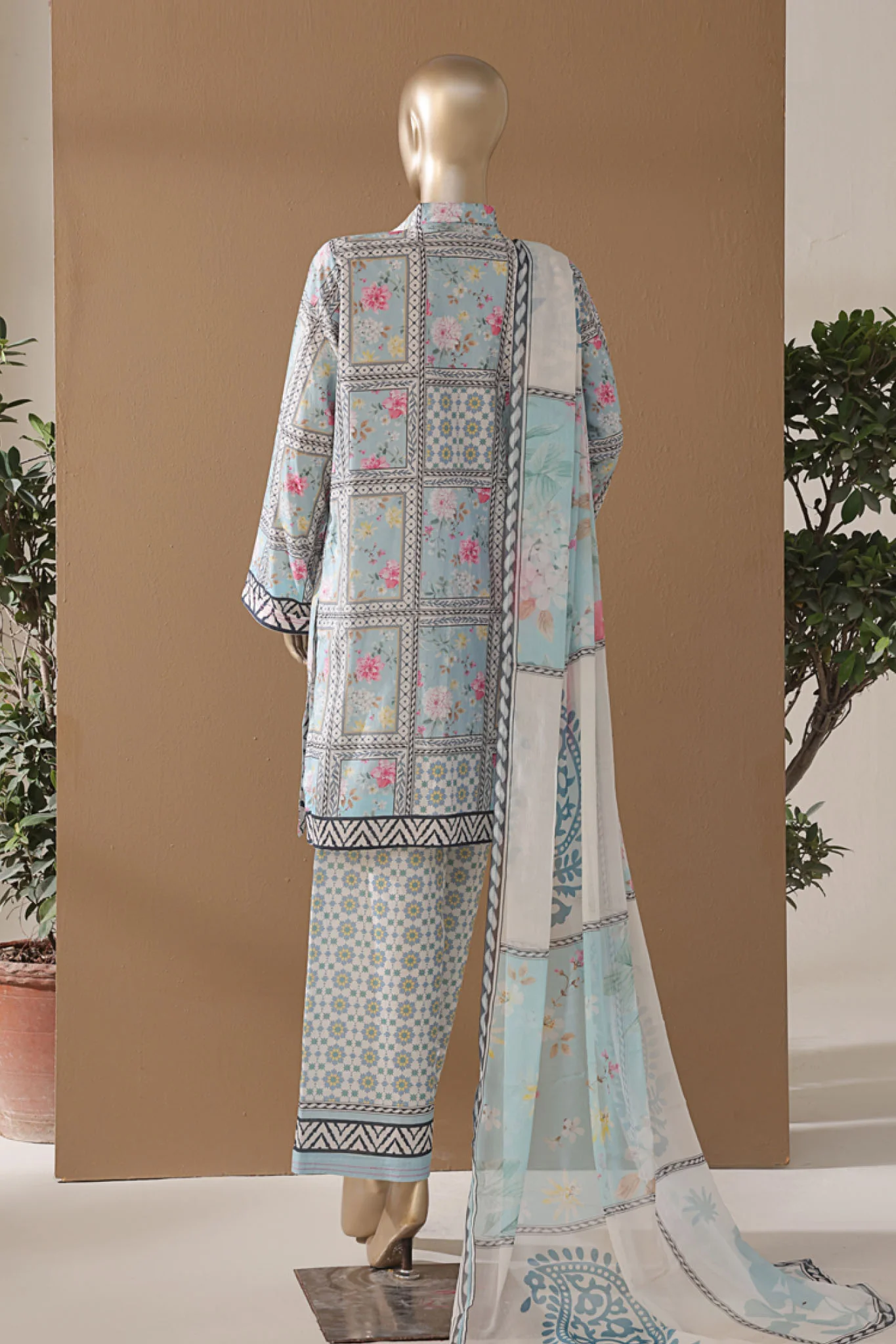 Intermix Art & Craft By HZ Stitched 3 Piece Printed Cambric Suit-ELP-3P-535-Sky - Image 3
