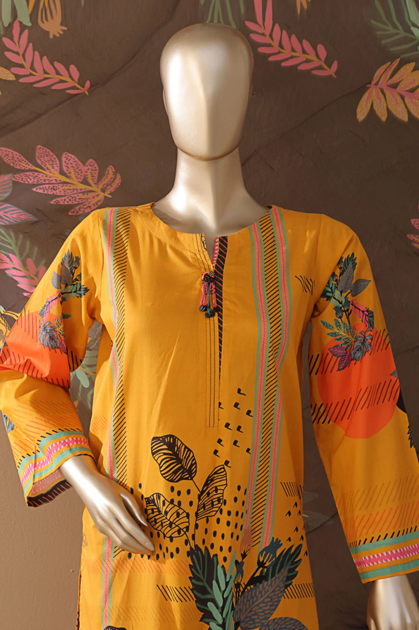 Intermix Art & Craft By HZ Stitched 3 Piece Printed Cambric Suit-ELP-3P-538-Mustard - Image 2