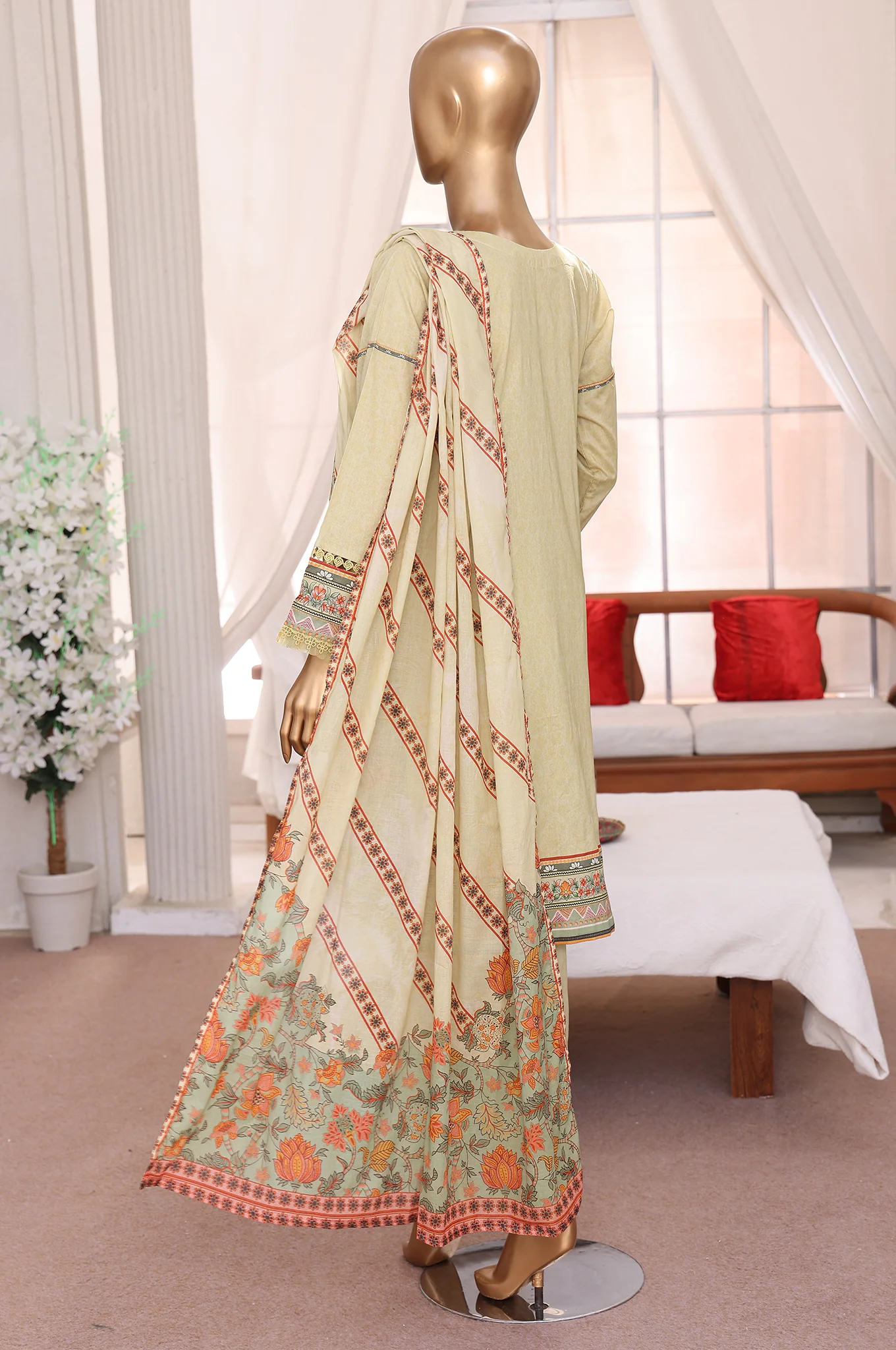 Sumi Stitched 3 Piece Emb Printed Lawn Suit-EM-03-Lemon - Image 3