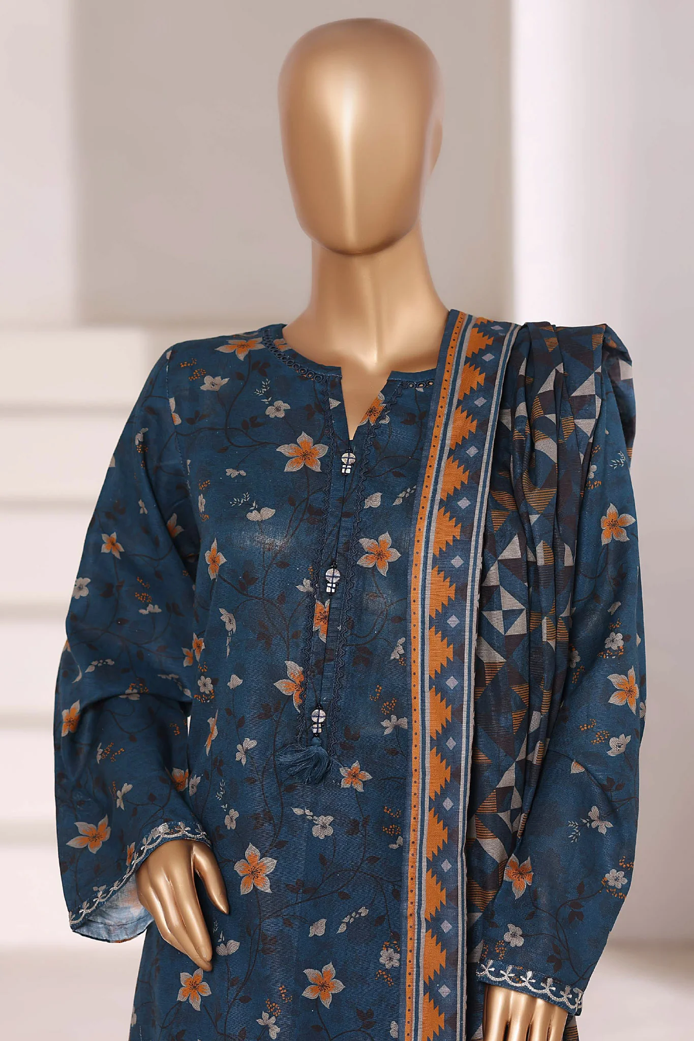 Sada Bahar Stitched 3 Piece Emb Khaddar Fall Suit-EMB-6851-Sea Green - Image 2