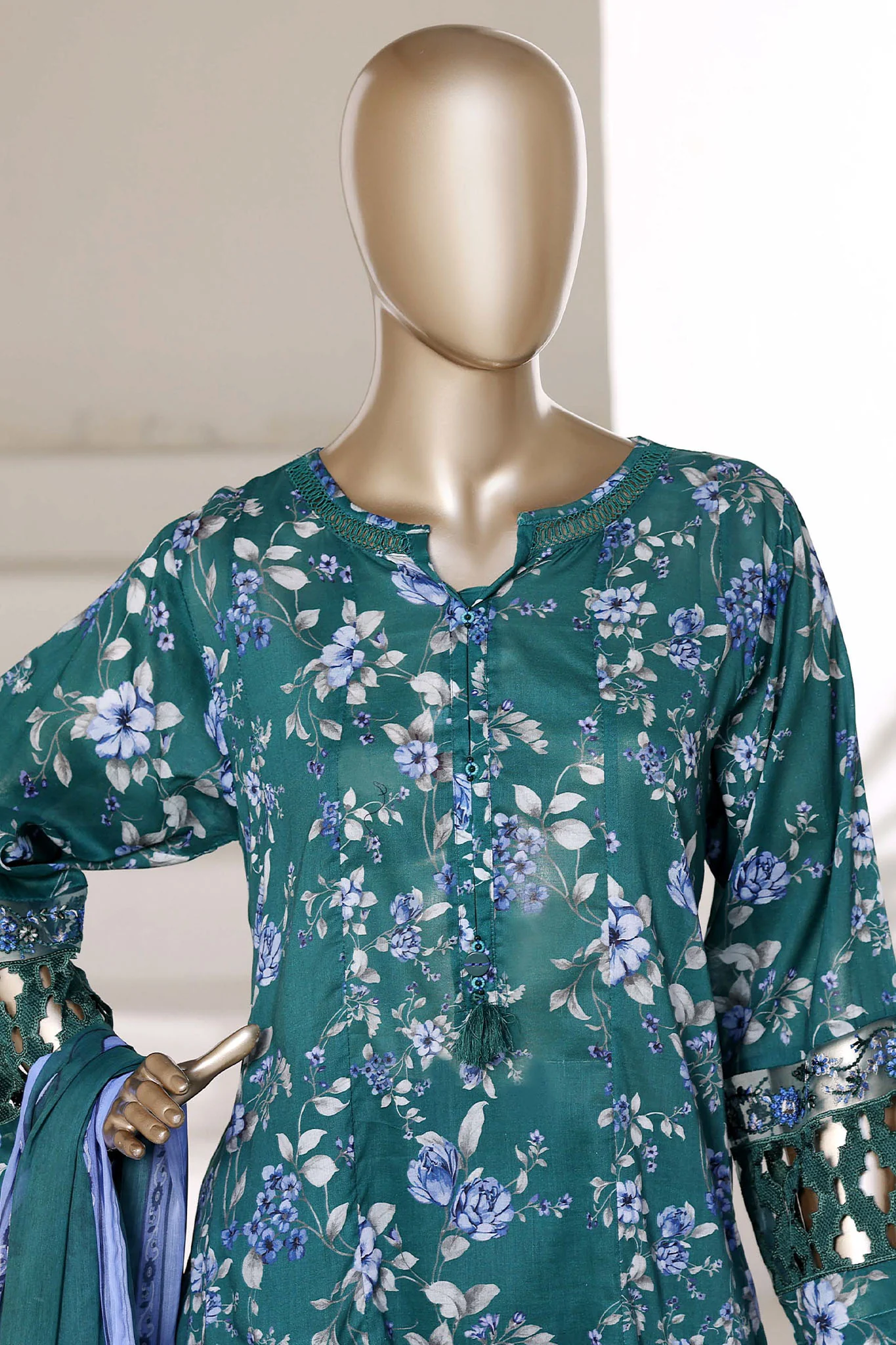 Sada Bahar Stitched 3 Piece Peplum Luxury Frock Vol-01 Suit-EMB-742-GREEN - Image 2