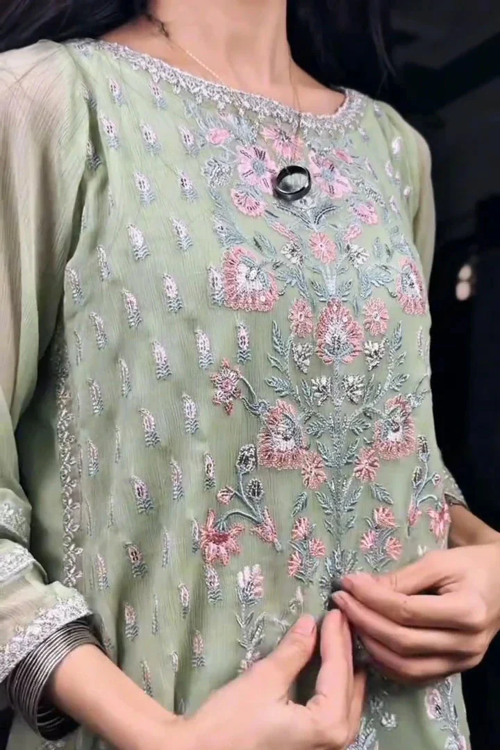 Urban Cut Embroidered Chiffon 2-Piece Suit | Chiffon Shirt & Viscose Trouser - Image 2