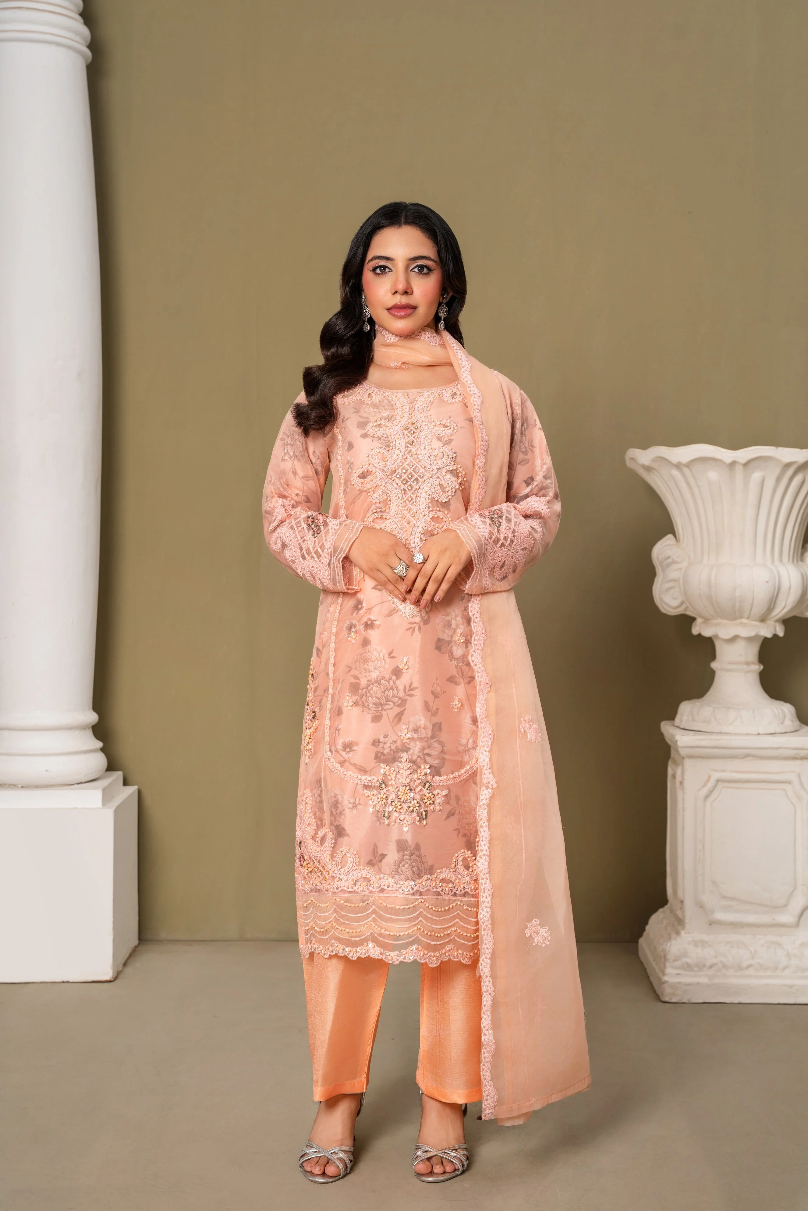 Midway Arts Stitched 3 Piece Formals Suit-embroidered-chiffon-gharara-suit-3-pcs-1