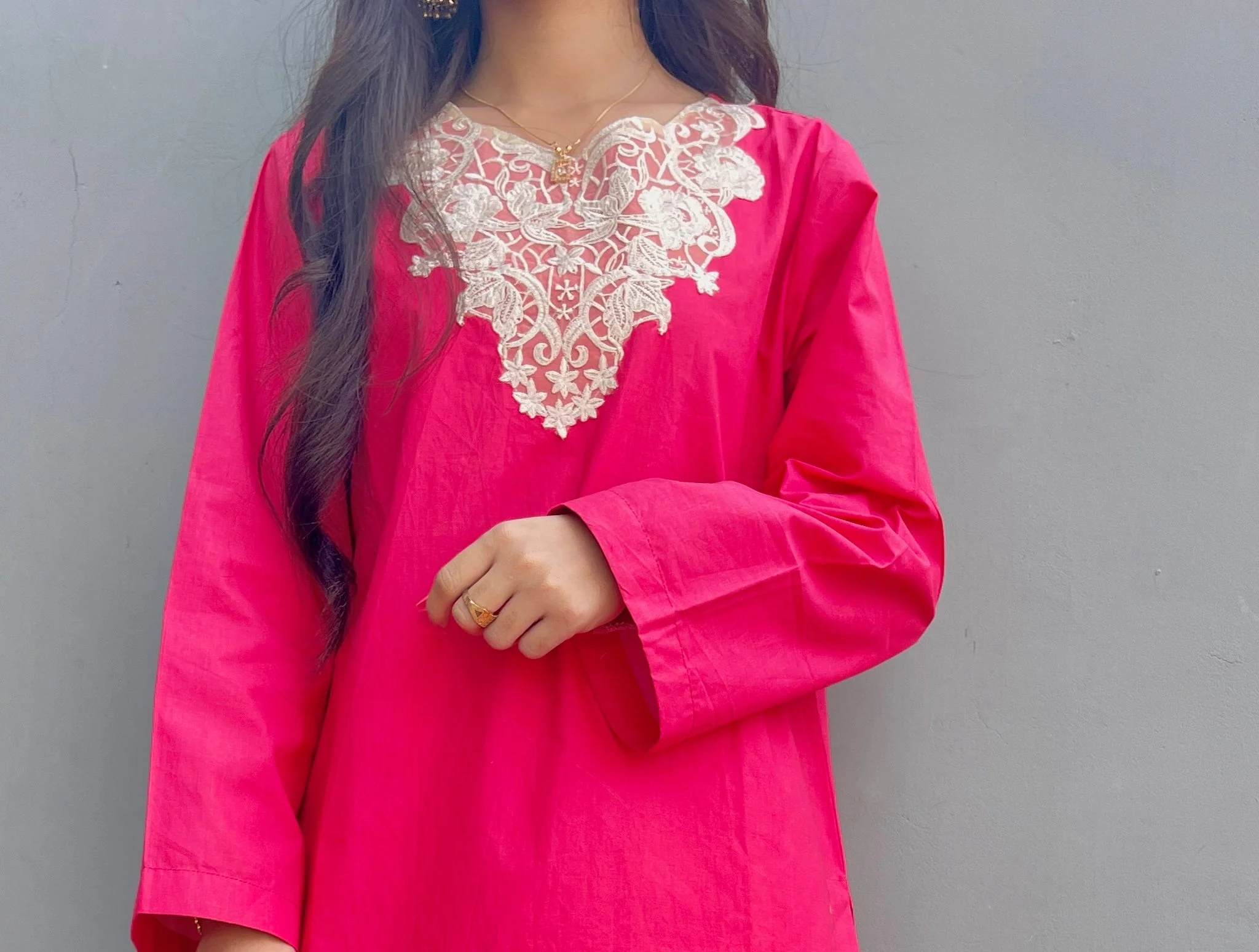 Urban Cut Embroidered Cotton Kurta with Farshi Shalwar 2 Piece Traditional Coord Set - Image 6