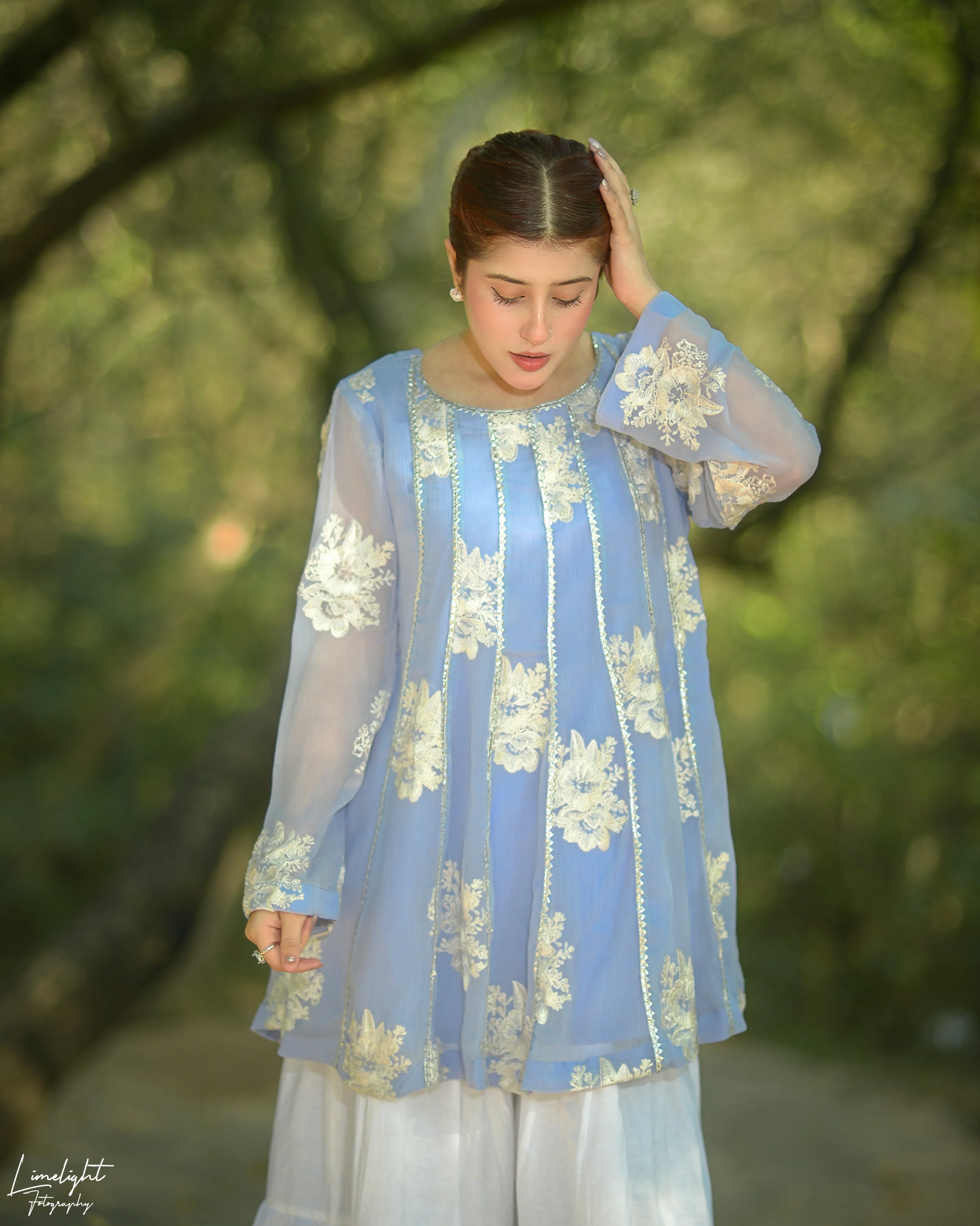 Urban Cut Embroidered Crinkle Chiffon Peplum Top Lined | Pure Chiffon - Image 3