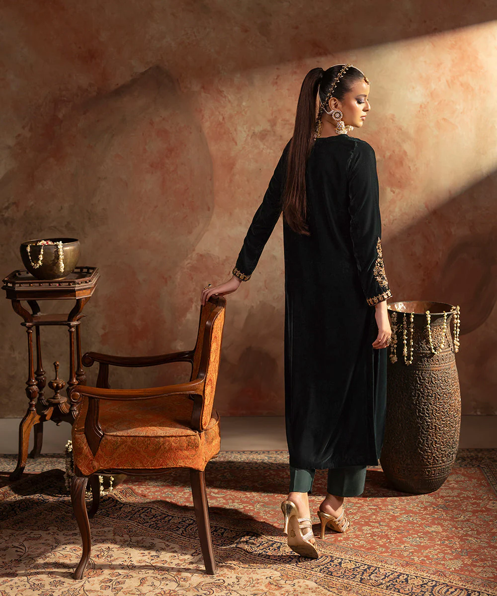 Velvet Saga By Kross Kulture Stitched Embroidered Velvet Shirt Suit-0001810-SML-BGR - Image 5