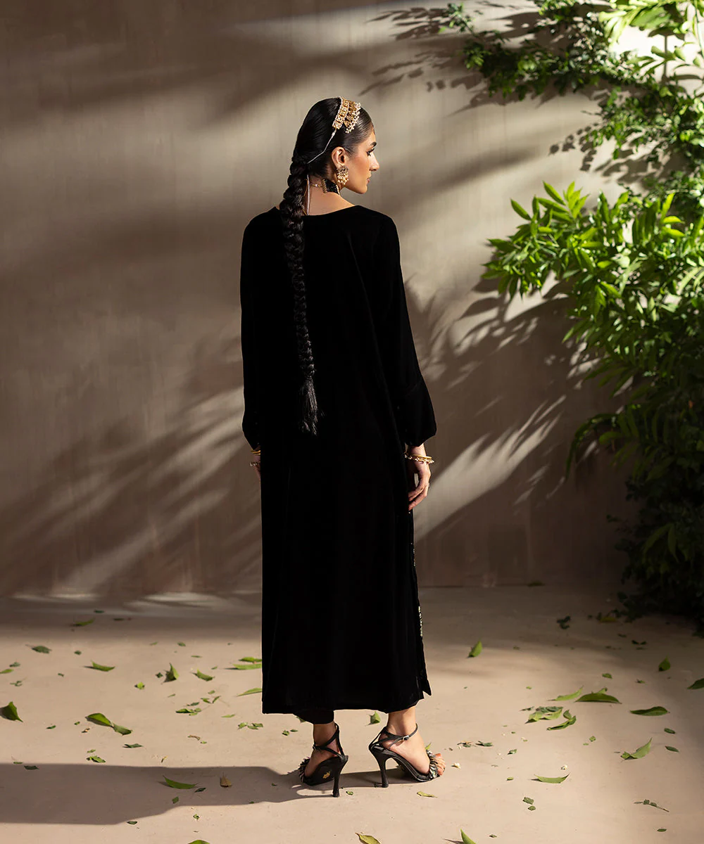 Velvet Saga By Kross Kulture Stitched Embroidered Velvet Shirt Suit-0001817-SML-BLK - Image 4