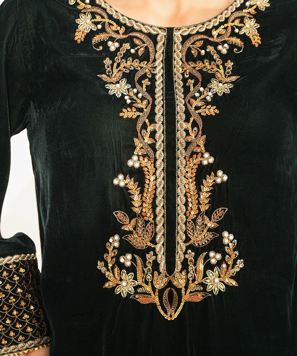 Velvet Saga By Kross Kulture Stitched Embroidered Velvet Shirt Suit-0001865-SML-BGR - Image 10