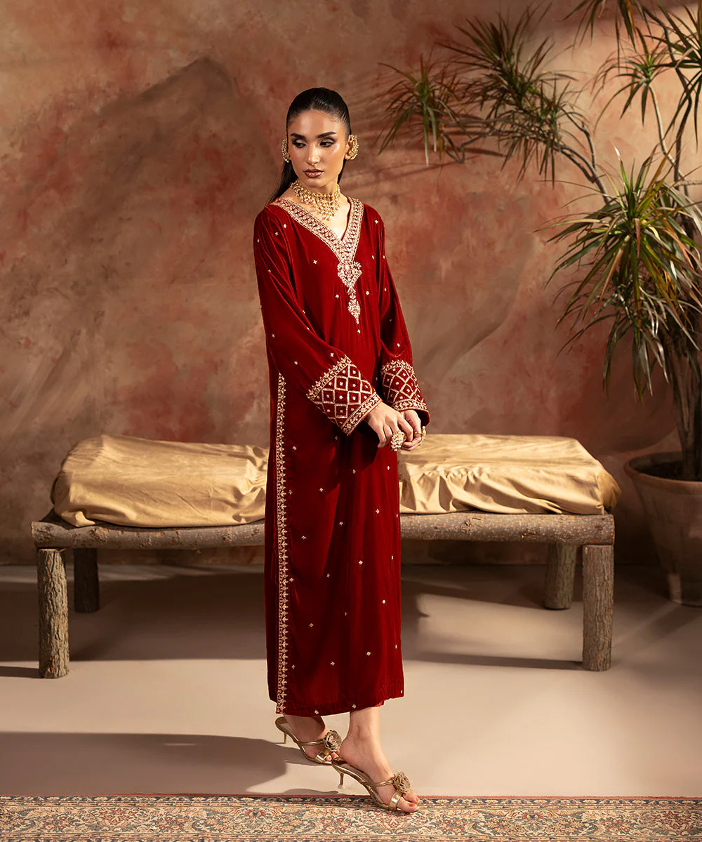 Velvet Saga By Kross Kulture Stitched Embroidered Velvet Shirt Suit-0001738-SML-Rut - Image 3