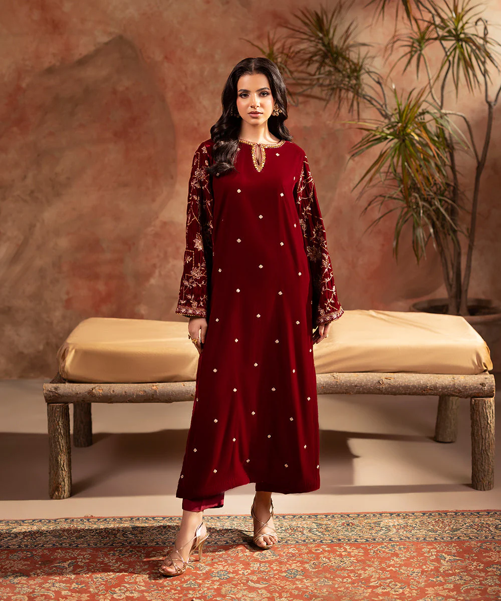 Velvet Saga By Kross Kulture Stitched Embroidered velvet shirt Suit-0001808-SML-MAR
